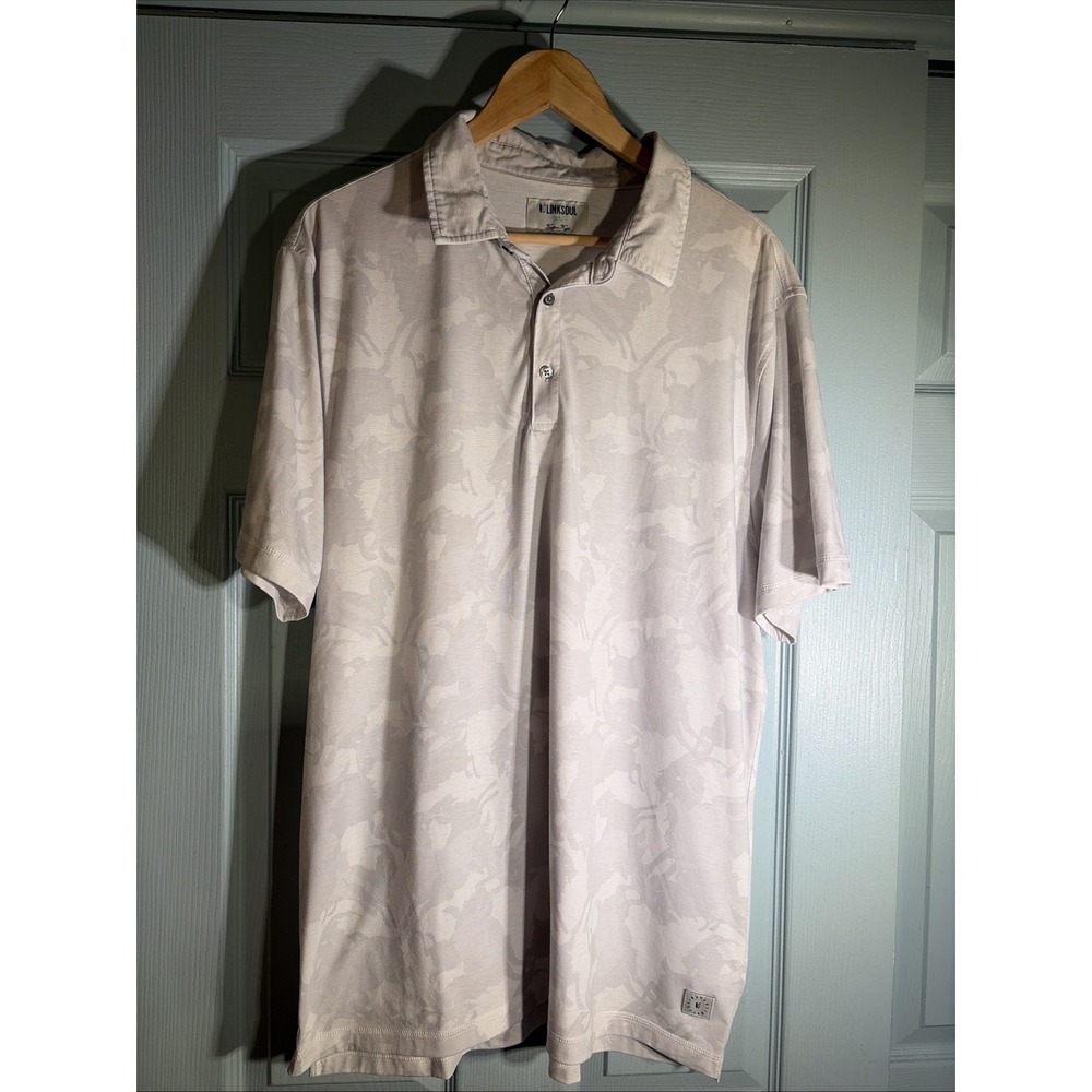 Linksoul XL Mens Light Gray Camo Polo Shirt Short Sleeve. Golf.